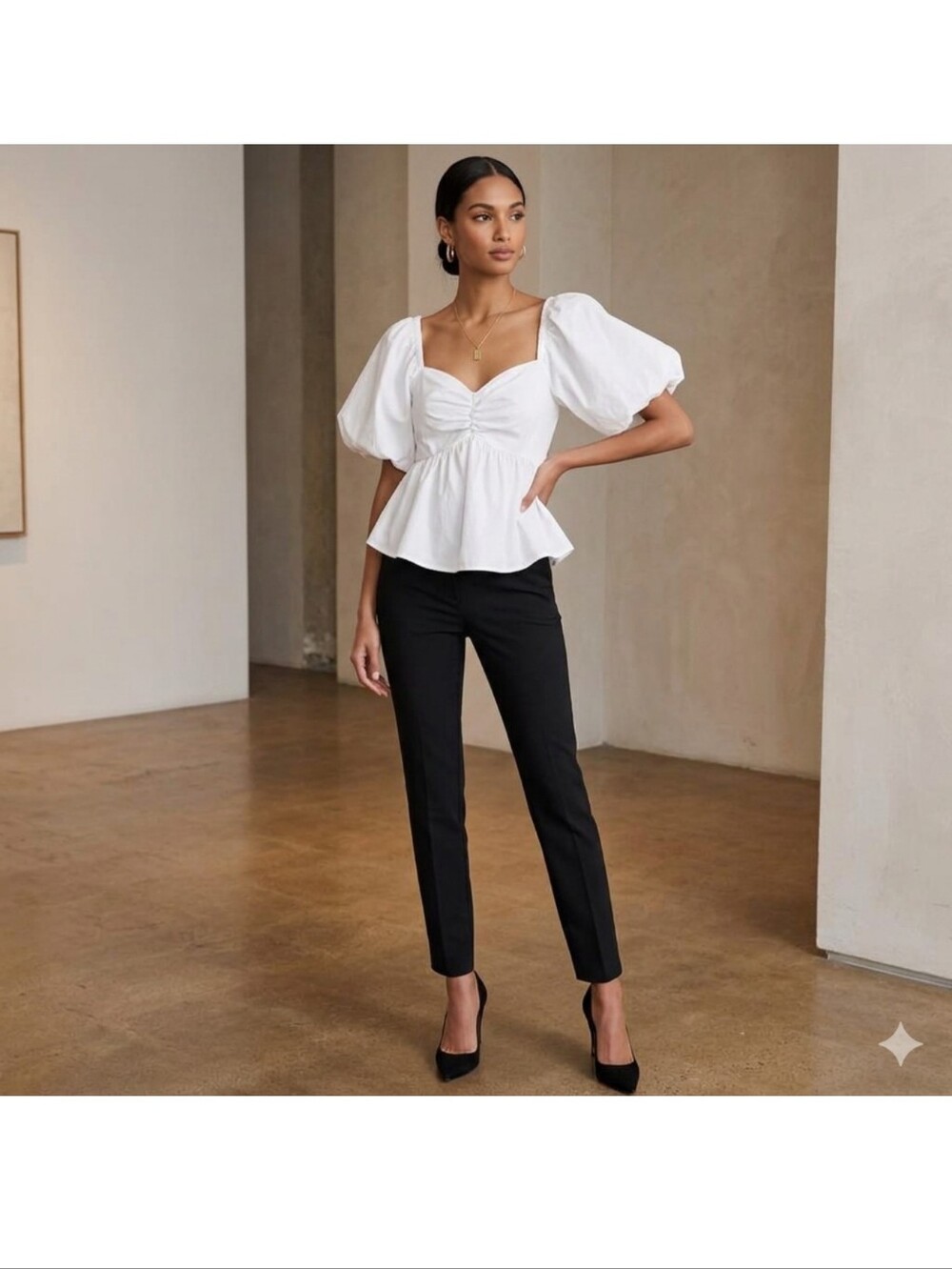 Jopna White Puff Sleeve Peplum Blouse 100% Cotton M